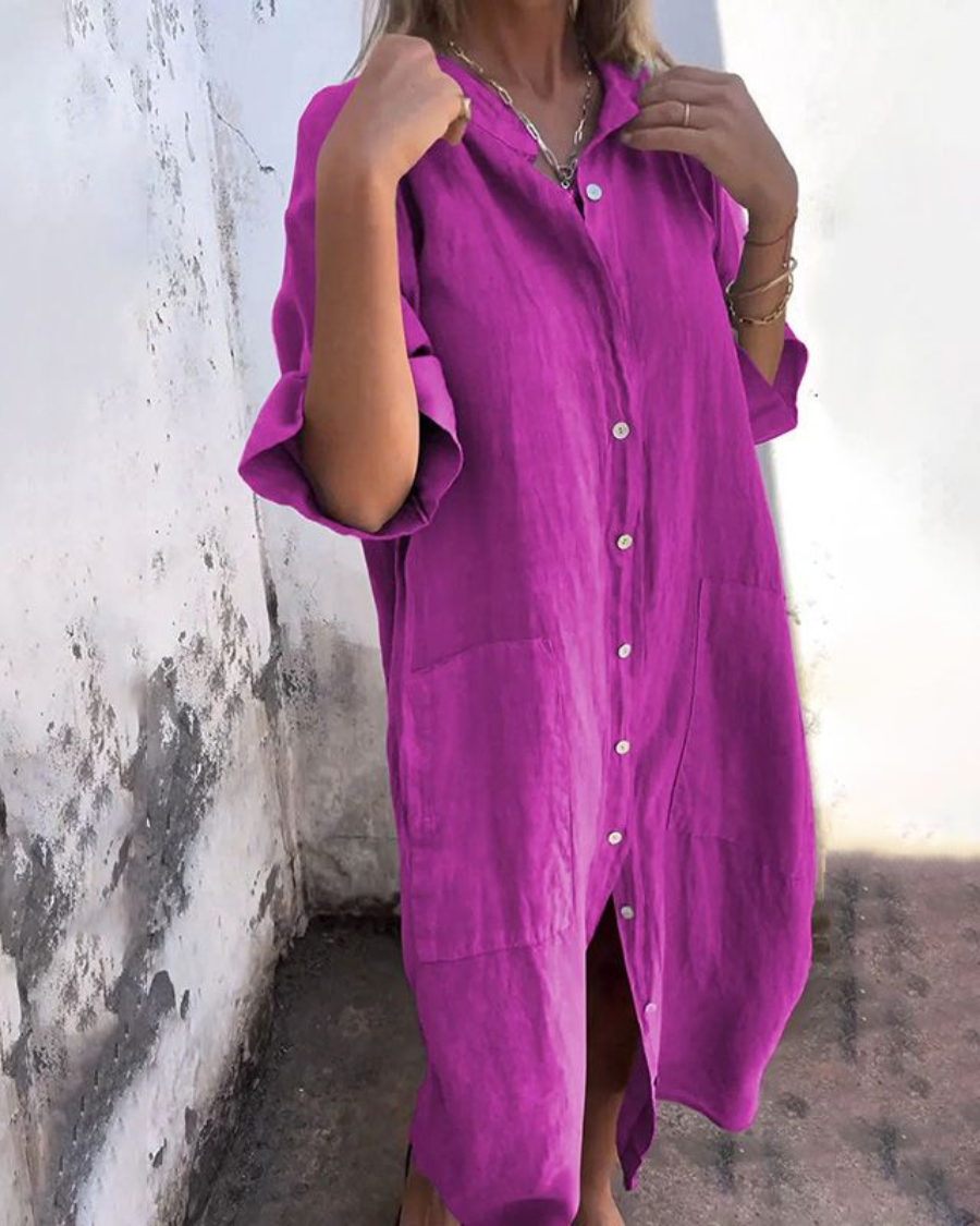 Melanie™ | Ibiza-Style Casual Shirt Dress – Ankle Length