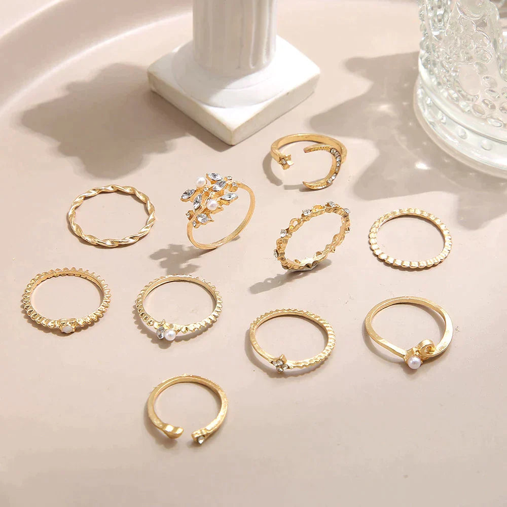 10-Pack Bohemian Silver and Gold Rings
