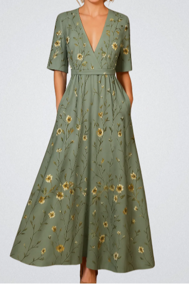 Elisa - Elegant Wrap Dress with Flowers