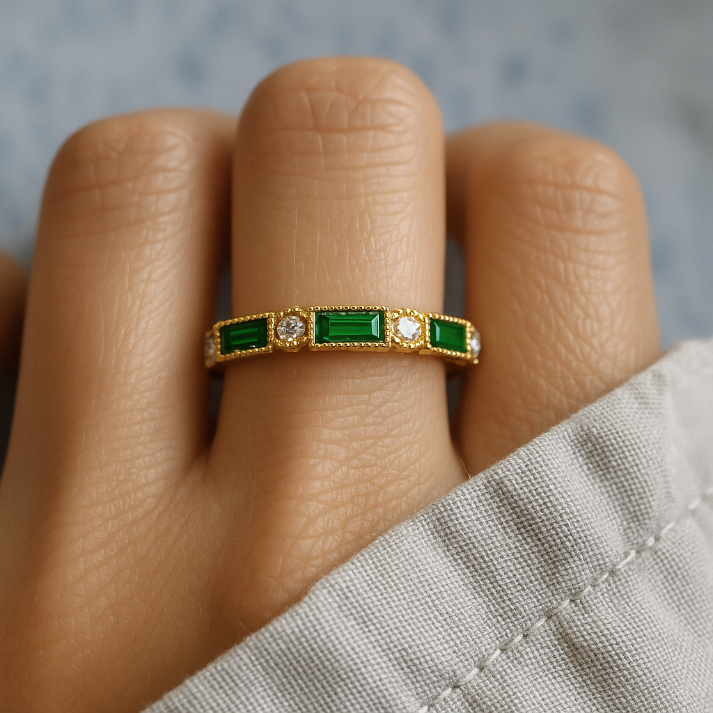 Alex - Green Insert Zirconia Gold Ring