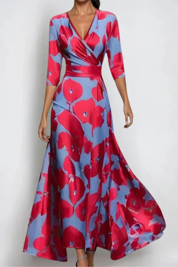 Elisa - Elegant Wrap Dress with Flowers