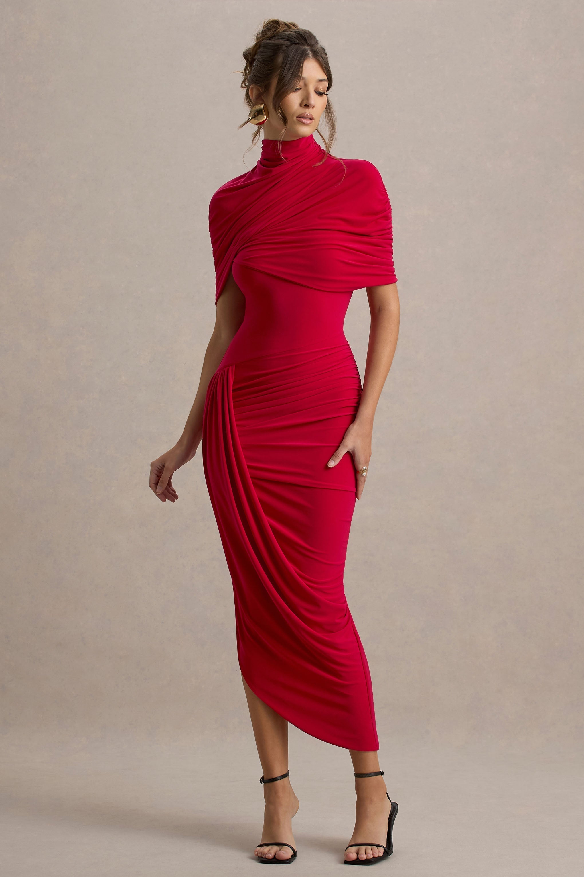 Taylor - Asymmetrical, Twisted Cape Maxi Dress