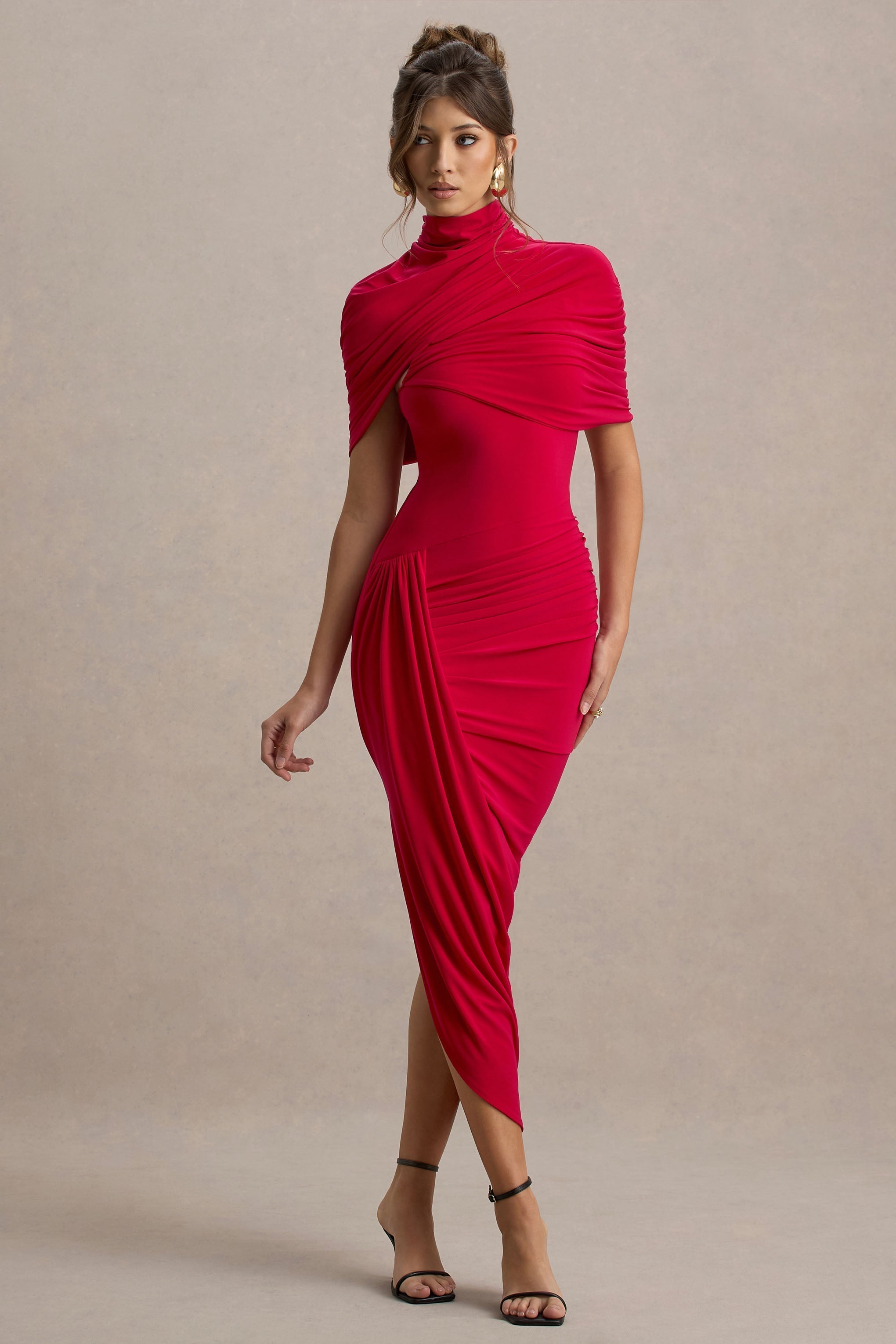 Taylor - Asymmetrical, Twisted Cape Maxi Dress