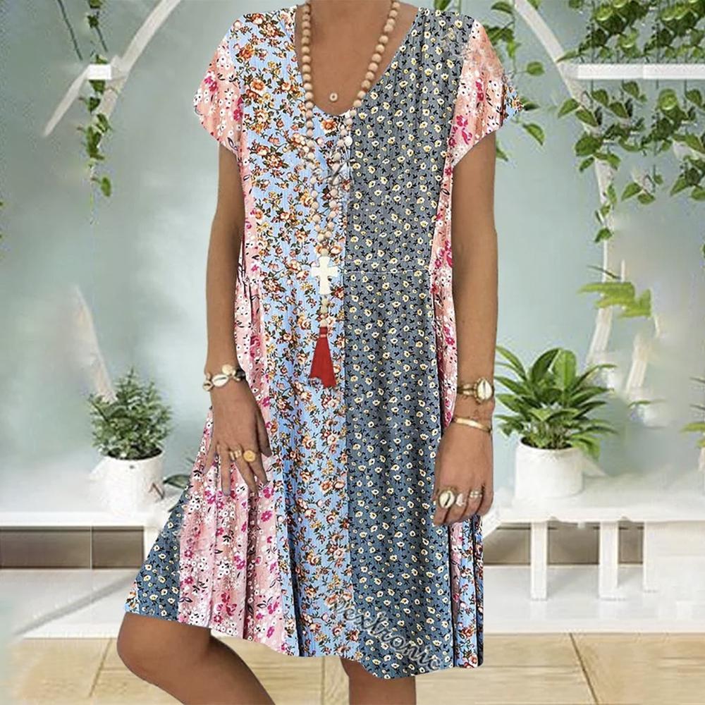 Noa | Boho Summer Dress with Floral Pattern and A-Line Cut