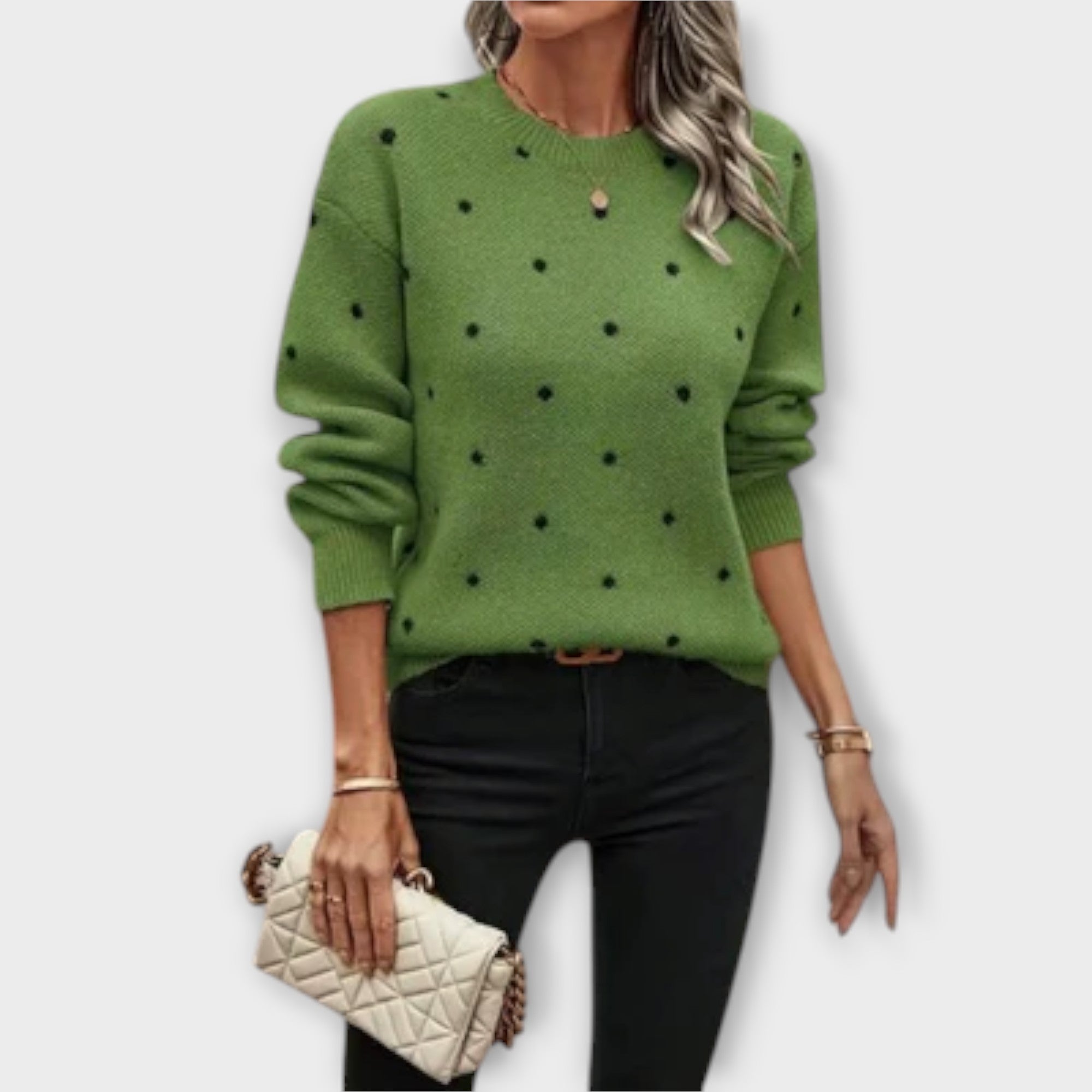 Ava – Casual Long-Sleeved Knit Sweater with Polka Dot Pattern