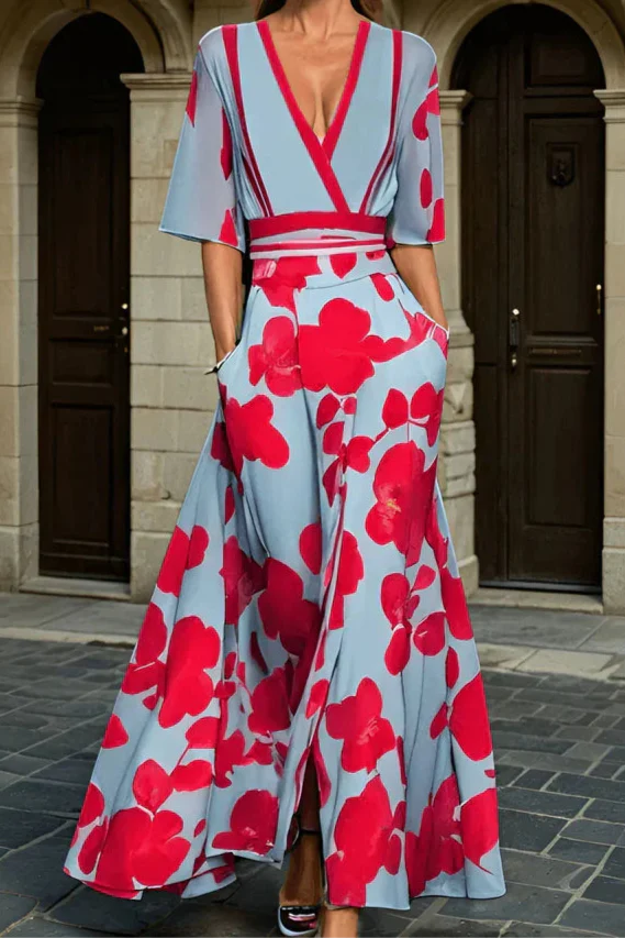 Elisa - Elegant Wrap Dress with Flowers