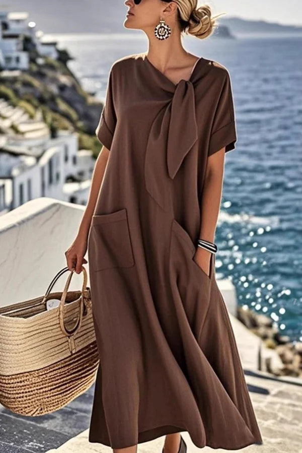 Anette - Short Sleeve Tie Band Round Neck