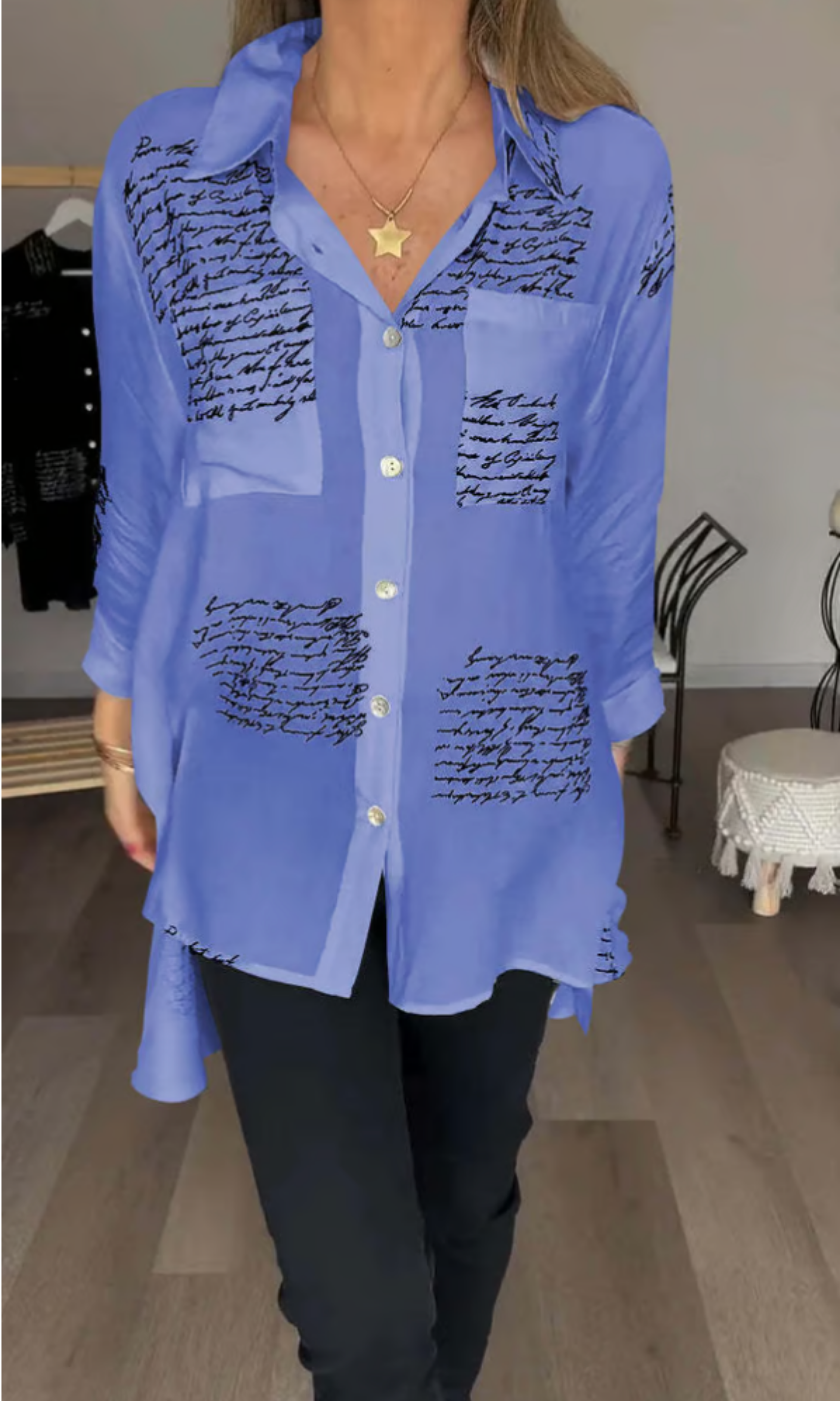 The Maika | Letter Print Lapal Shirt