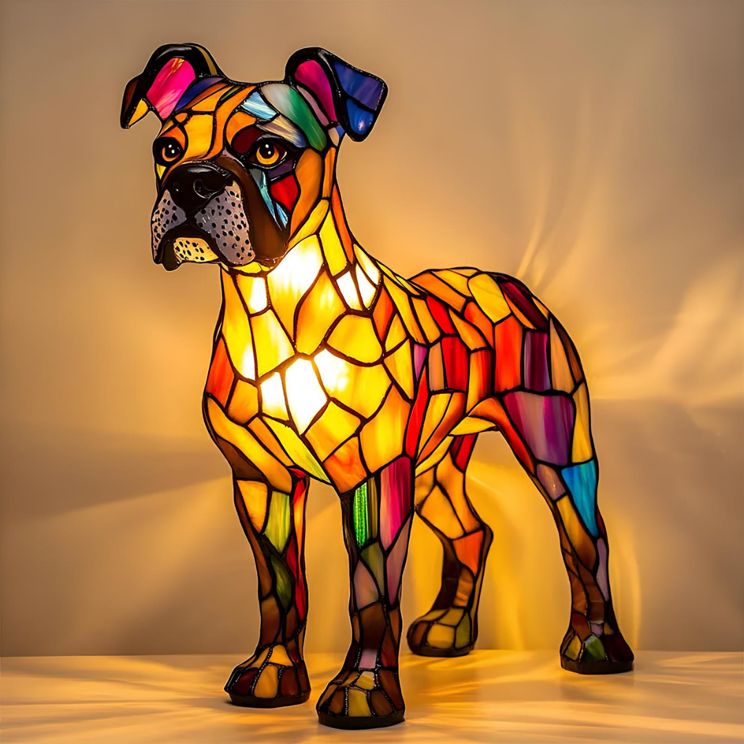 Boxer Tiffany-Style Stained Glass Lamp