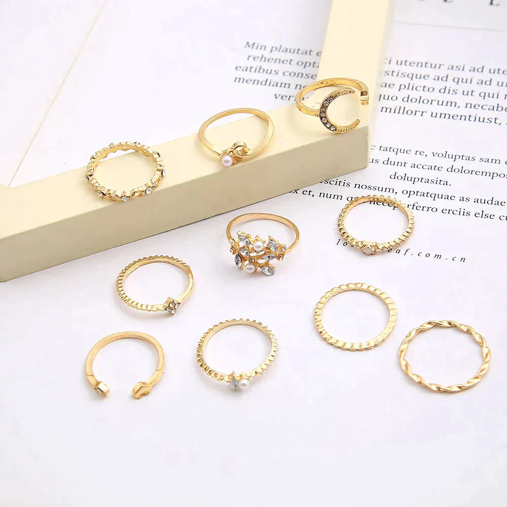 10-Pack Bohemian Silver and Gold Rings