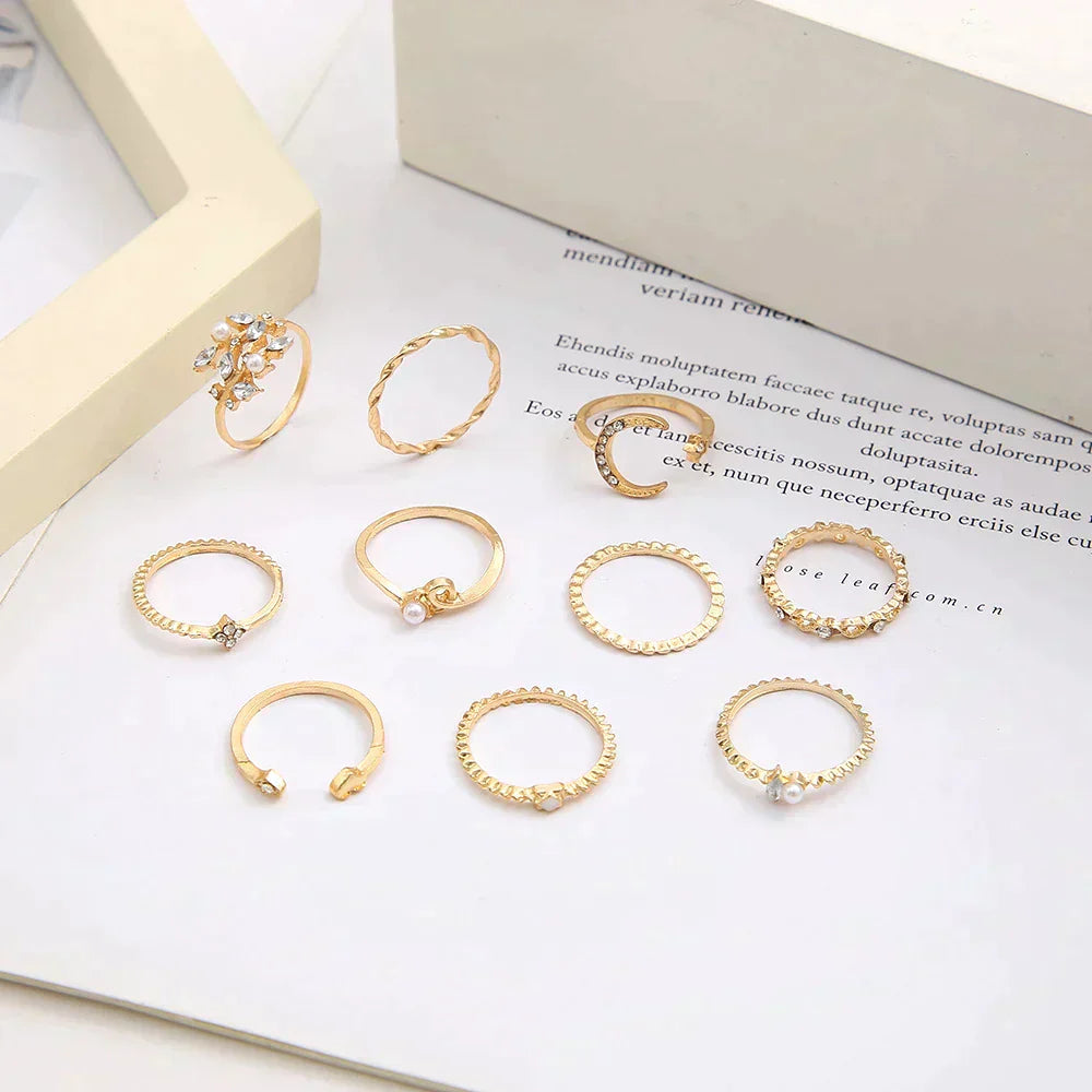 10-Pack Bohemian Silver and Gold Rings