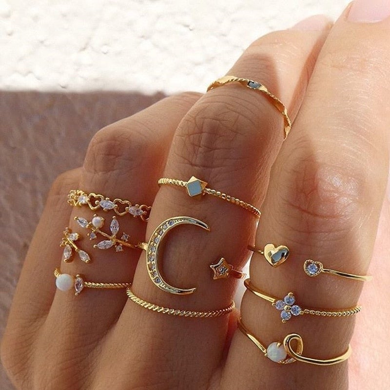 10-Pack Bohemian Silver and Gold Rings