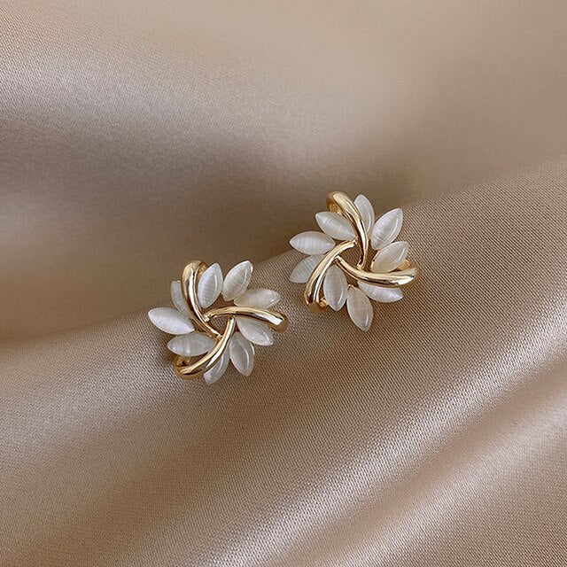Golden White Opal Earrings