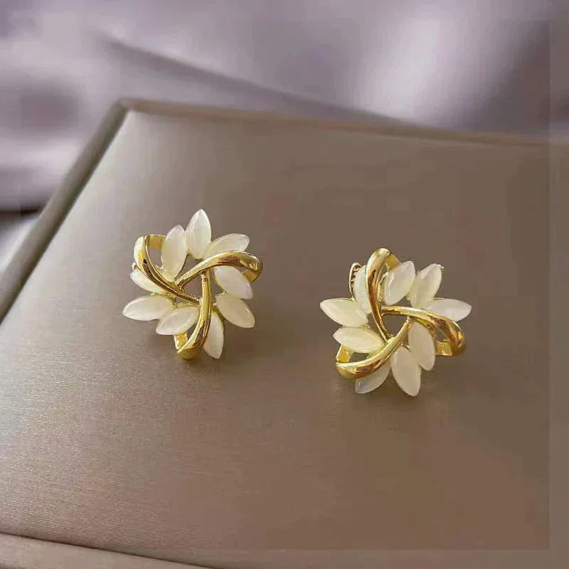 Golden White Opal Earrings