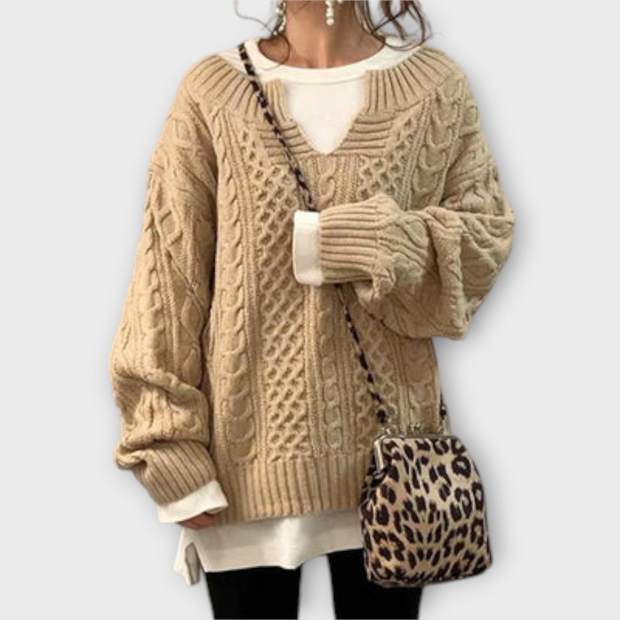Oversized Pullover with Cable Pattern