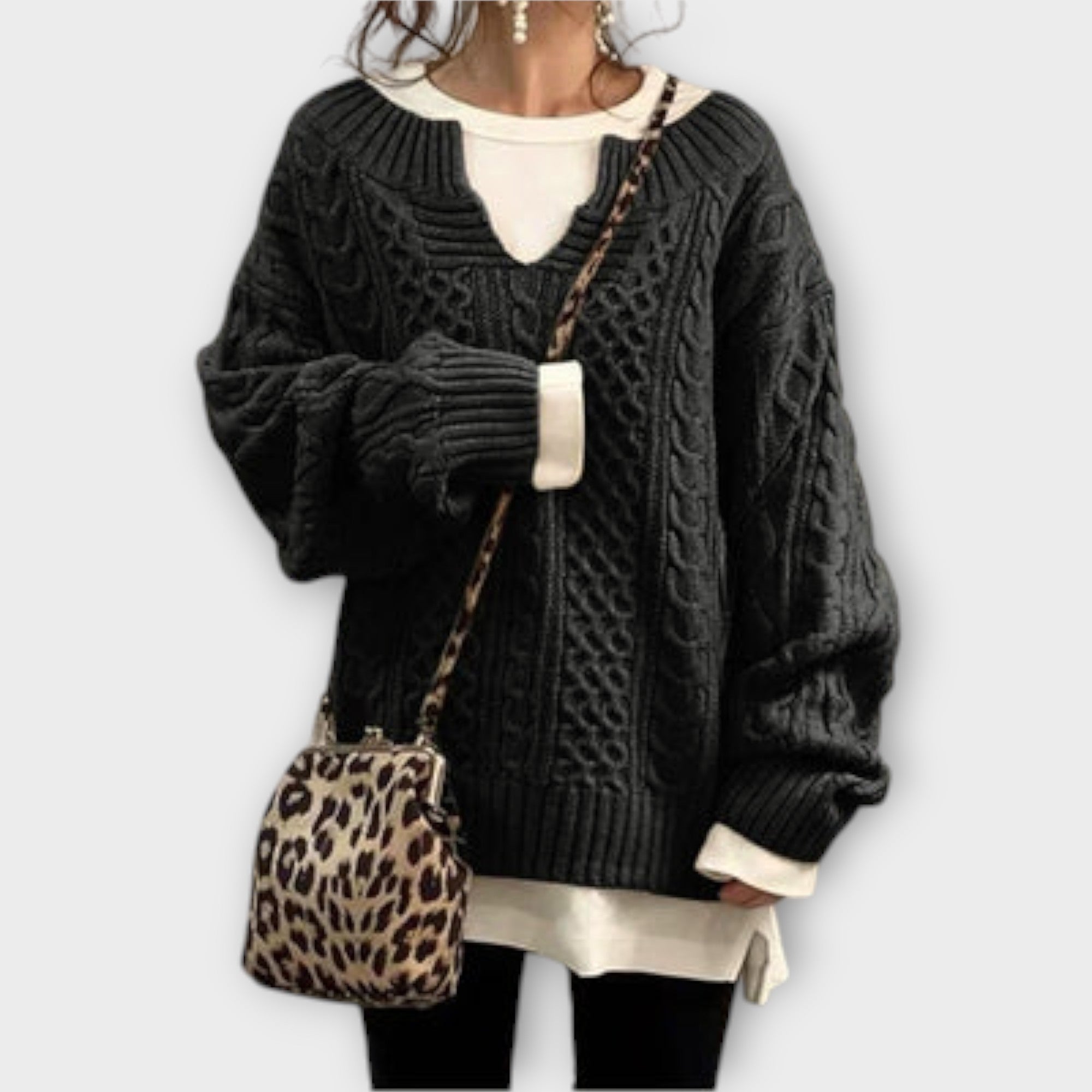 Oversized Pullover with Cable Pattern