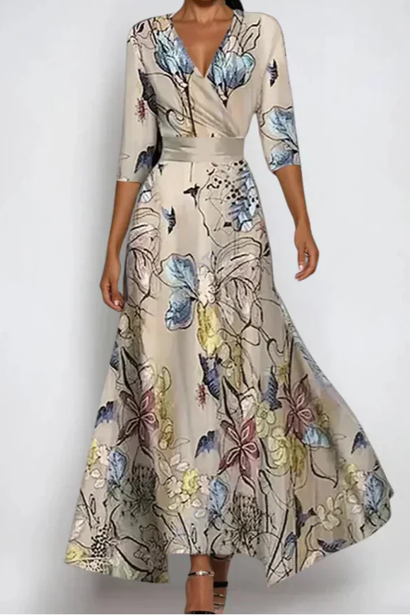 Elisa - Elegant Wrap Dress with Flowers