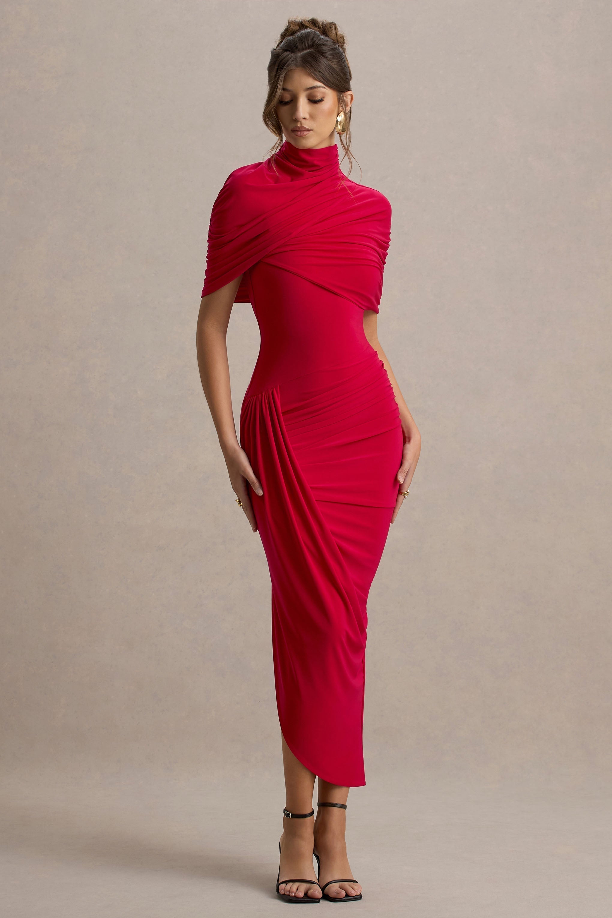 Taylor - Asymmetrical, Twisted Cape Maxi Dress