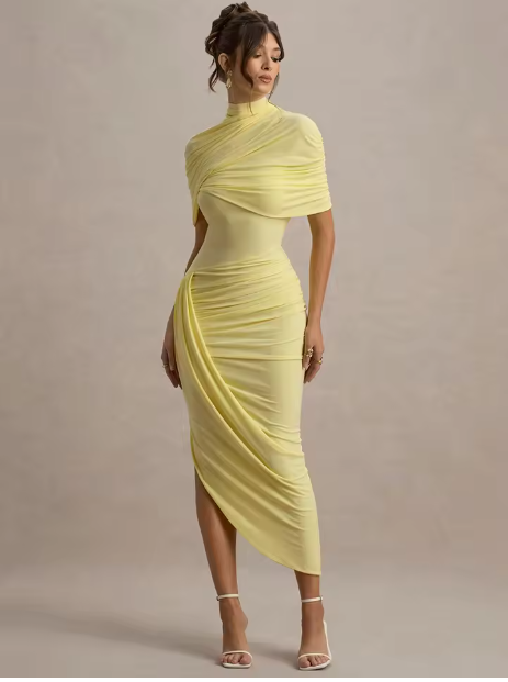 Taylor - Asymmetrical, Twisted Cape Maxi Dress
